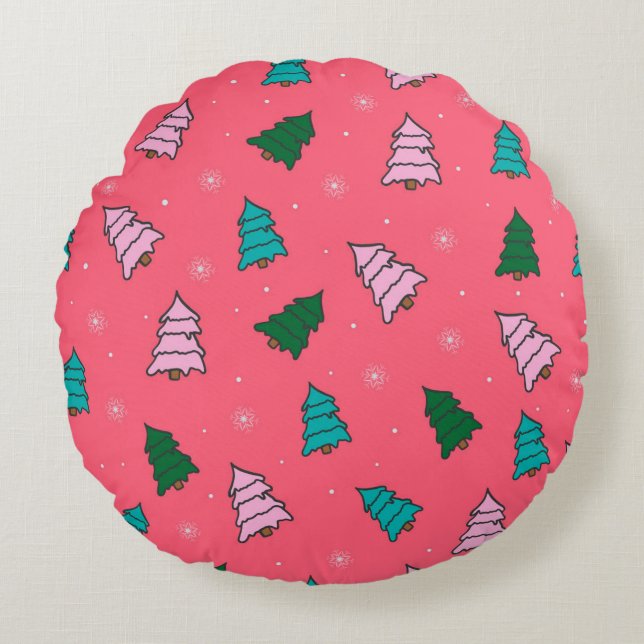 Weihnachtsbaumgewebe-Medium Rundes Kissen (Vorderseite)