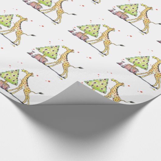 Weihnachtsbaumgiraffe Geschenkpapier (Ecke)