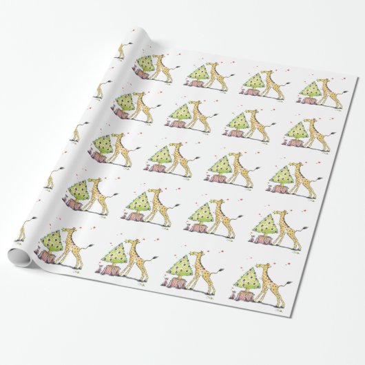 Weihnachtsbaumgiraffe Geschenkpapier (Ungerollt)
