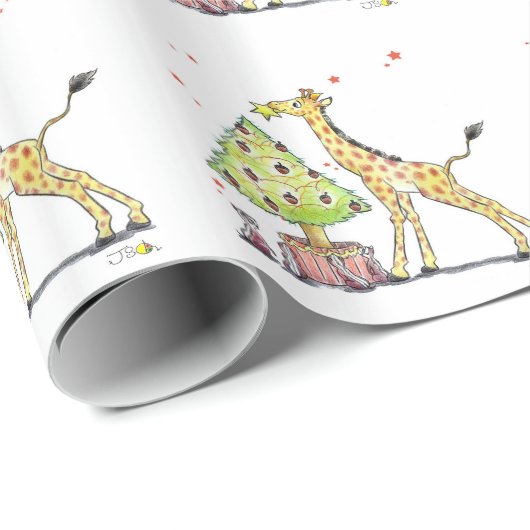 Weihnachtsbaumgiraffe Geschenkpapier (Rolleneckpunkt)