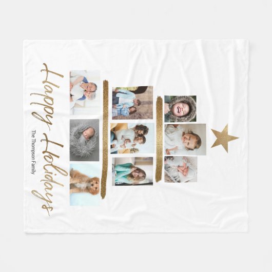 Weihnachtsbaumgoldstern Foto Collage Fleecedecke (Vorderseite (Horizontal))