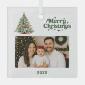 Weihnachtsbaumgrün-Foto Ornament Aus Glas (Vorderseite)