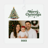 Weihnachtsbaumgrün, weißes Foto Ornament Aus Metall (Vorderseite)