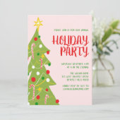 Weihnachtsbaumhandgezeichnete Feiertagsparty CUSTO Einladung (Stehend Vorderseite)