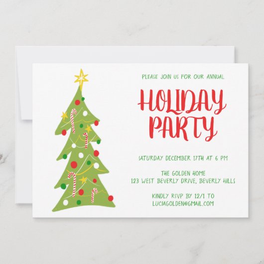 Weihnachtsbaumhandgezeichnete Feiertagsparty CUSTO Einladung (Vorderseite)