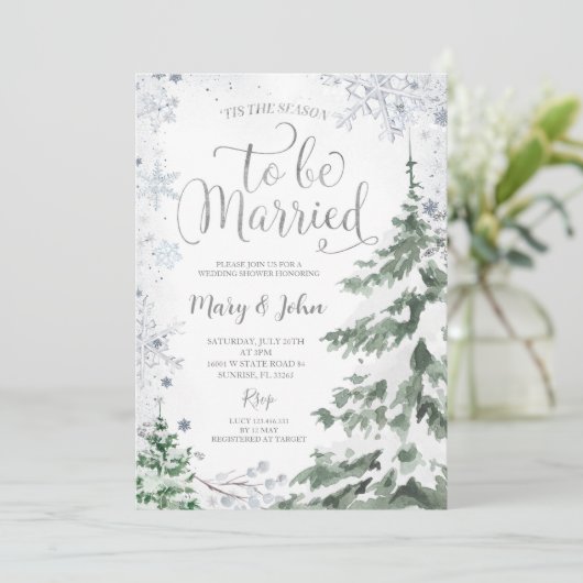 Weihnachtsbaumhochzeit mit Snowflake Einladung (Stehend Vorderseite)