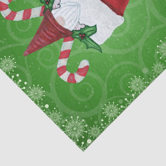 Weihnachtsbaumholzhut in Strumpf Grün Seidenpapier (Ausschnitt)
