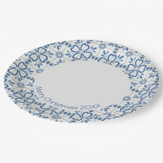 Weihnachtsbaumkacheln, Blätter und Blume Pappteller (Schrägansicht)