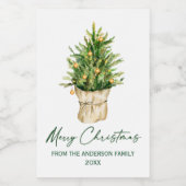 Weihnachtsbaumkalligrafie Tinte Mini Weinetikett (Einzelnes Label)