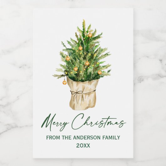 Weihnachtsbaumkalligrafie Tinte Mini Weinetikett (Einzelnes Label)