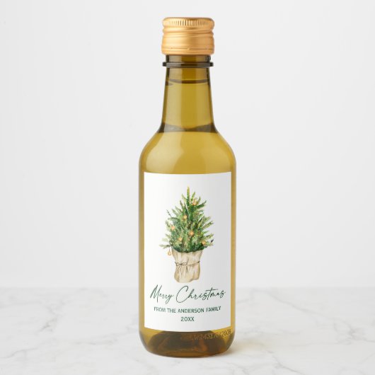 Weihnachtsbaumkalligrafie Tinte Mini Weinetikett (Vorderseite)