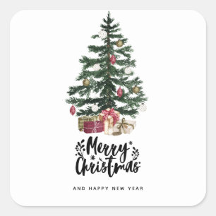 Weihnachtsbaumkarte Frohe Weihnachten Feiertage Quadratischer Aufkleber