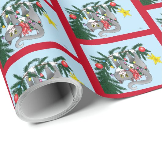 Weihnachtsbaumkatze am Hang Geschenkpapier (Rolleneckpunkt)