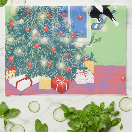 Weihnachtsbaumkatze Geschirrtuch (Gefaltet)