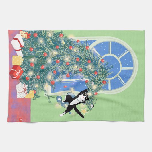 Weihnachtsbaumkatze Geschirrtuch (Horizontal)