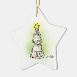 Weihnachtsbaumkatze und Maus mit Shiny Star Keramik Ornament