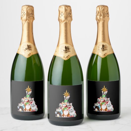 Weihnachtsbaumkatzen Schaumweinetikett (Flaschen)