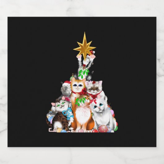 Weihnachtsbaumkatzen Schaumweinetikett (Einzelnes Label)