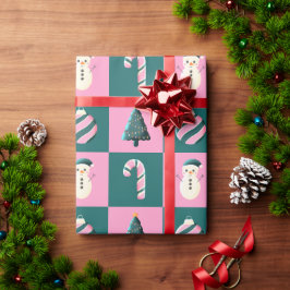 Weihnachtsbaumkerzenschneemann, rosa Cyan Geschenkpapier