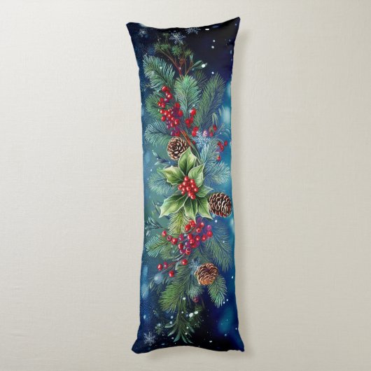 Weihnachtsbaumkiefer und Holunder mit Schnee Seitenschläferkissen (Rückseite (Vertikal))