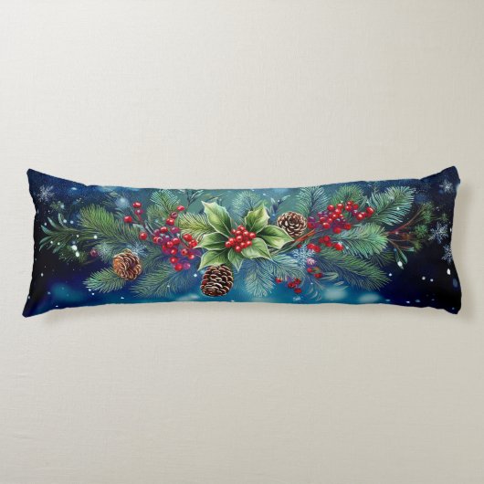 Weihnachtsbaumkiefer und Holunder mit Schnee Seitenschläferkissen (Vorderseite)