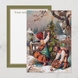 Weihnachtsbaumkinder aus festlichem Jahrgang geben Mitteilungskarte