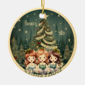 Weihnachtsbaumkinder singen Carolers Keramik Ornament (Vorne)