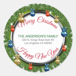 Weihnachtsbaumkranz und Weihnachtsball Runder Aufkleber