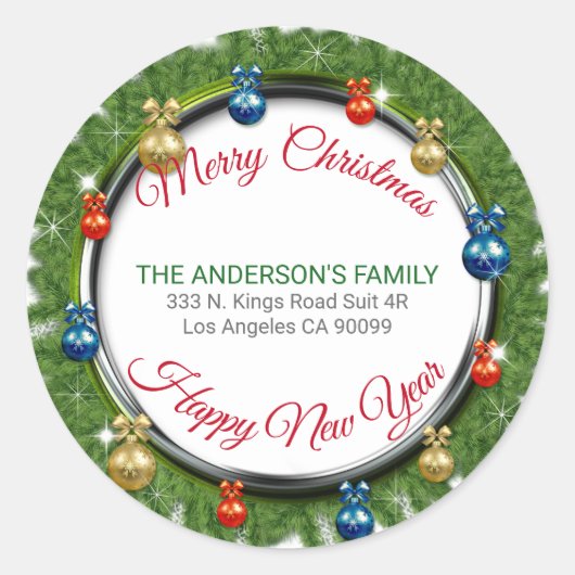 Weihnachtsbaumkranz und Weihnachtsball Runder Aufkleber (Vorderseite)