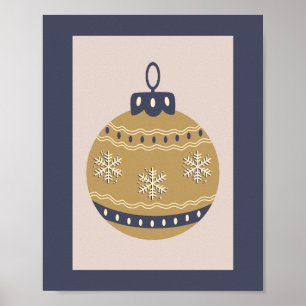 Weihnachtsbaumkugel Gold und Blau Poster