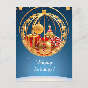 Weihnachtsbaumkugeln mit Geschenken Feiertagspostkarte