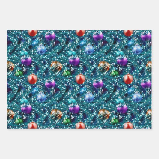 Weihnachtsbaumkugeln Muster Geschenkpapier Set (Vorderseite 2)