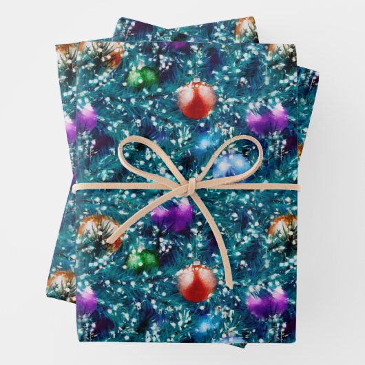 Weihnachtsbaumkugeln Muster Geschenkpapier Set (Beispiel)