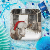 Weihnachtsbaumkuh mit Weihnachtsmannmütze Pappteller (Party)