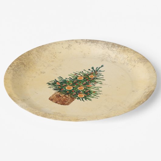 Weihnachtsbaumland Traditionell einfach Pappteller (Schrägansicht)