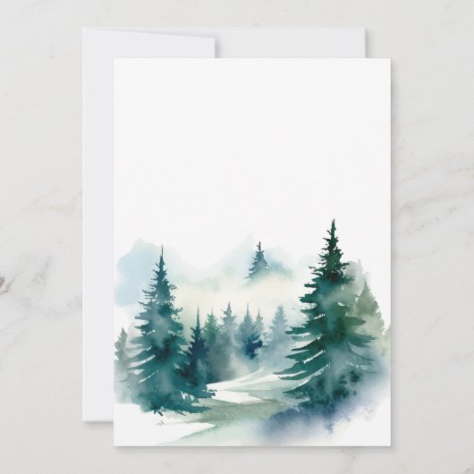 Weihnachtsbaumlandschaft Hochzeit Einladung (Rückseite)