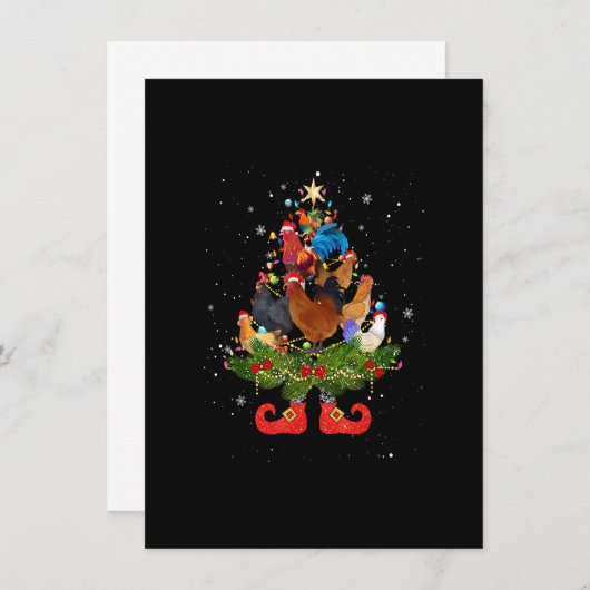 Weihnachtsbaumleuchten Hühner Weihnachtsmannmütze  Einladung (Vorne/Hinten)