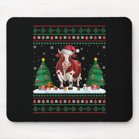 Weihnachtsbaumleuchten Kuh Santa Ugly Xmas Sweater Mousepad (Vorne)