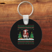 Weihnachtsbaumleuchten Kuh Santa Ugly Xmas Sweater Schlüsselanhänger (Vorderseite)