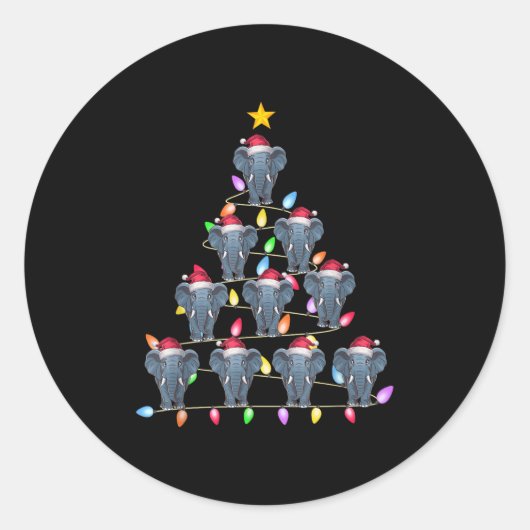 Weihnachtsbaumleuchten Männer Santa Elephant Xma Runder Aufkleber (Vorderseite)