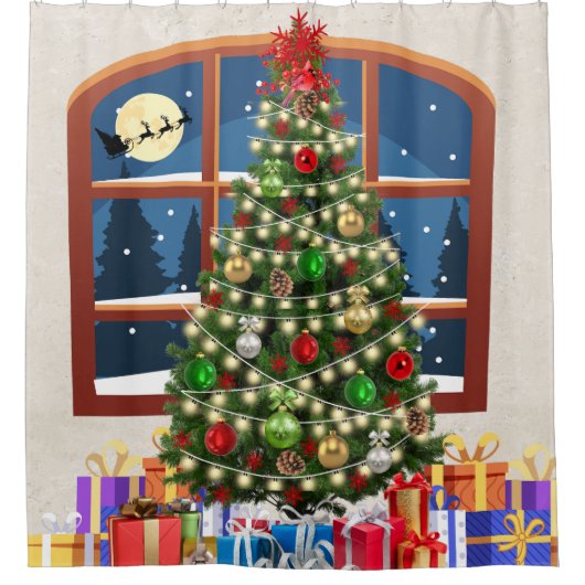 Weihnachtsbaumleuchten & Ornamente Duschvorhang (Vorderseite)
