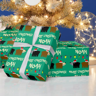 Weihnachtsbaumlichter mit Santa-Bär-Cartoon Geschenkpapier