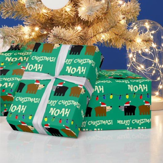 Weihnachtsbaumlichter mit Santa-Bär-Cartoon Geschenkpapier (Feiertage)