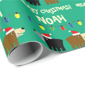 Weihnachtsbaumlichter mit Santa-Bär-Cartoon Geschenkpapier (Rolleneckpunkt)
