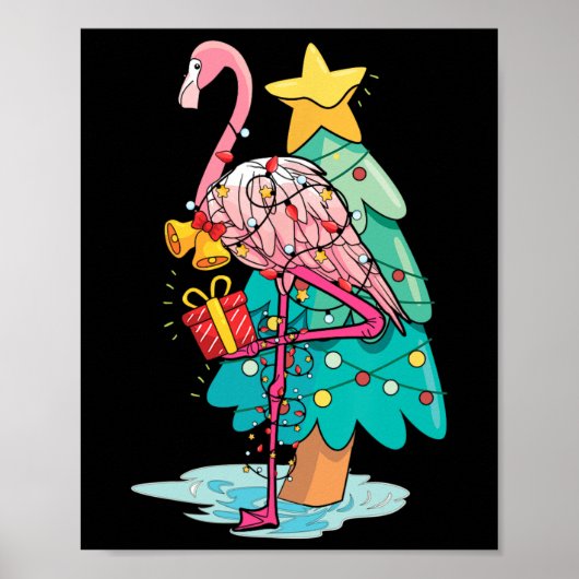 Weihnachtsbaumlichter Tropischer Flamingo Tier Wei Poster (Vorne)