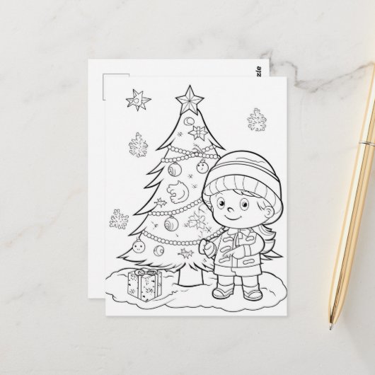 Weihnachtsbaummädchen-Färbung Postkarte (Vorderseite/Rückseite Beispiel)