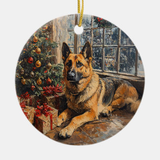 Weihnachtsbaummalerei des Deutschen Hirten Keramik Ornament