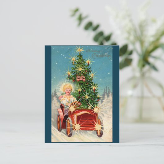 Weihnachtsbaummann im Auto Postkarte (Stehend Vorderseite)