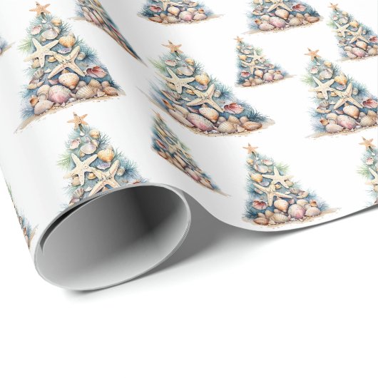 Weihnachtsbaummuster am Strand Geschenkpapier (Rolleneckpunkt)