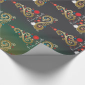 Weihnachtsbaummuster aus grünem Gold Geschenkpapier (Ecke)